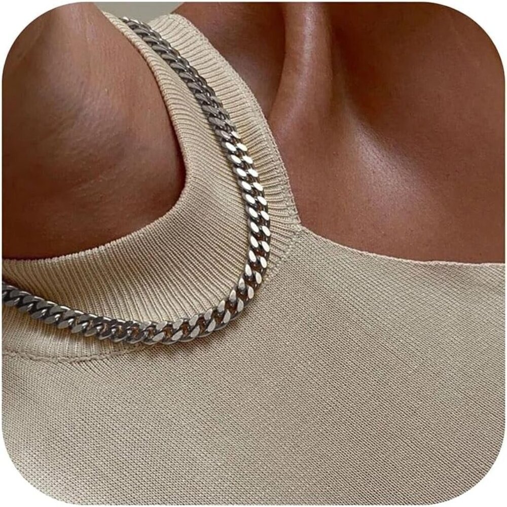 Unisex 18K 9mm- Silver Chunky Cuban Link Curb Chain Necklace Hip Hop Punk